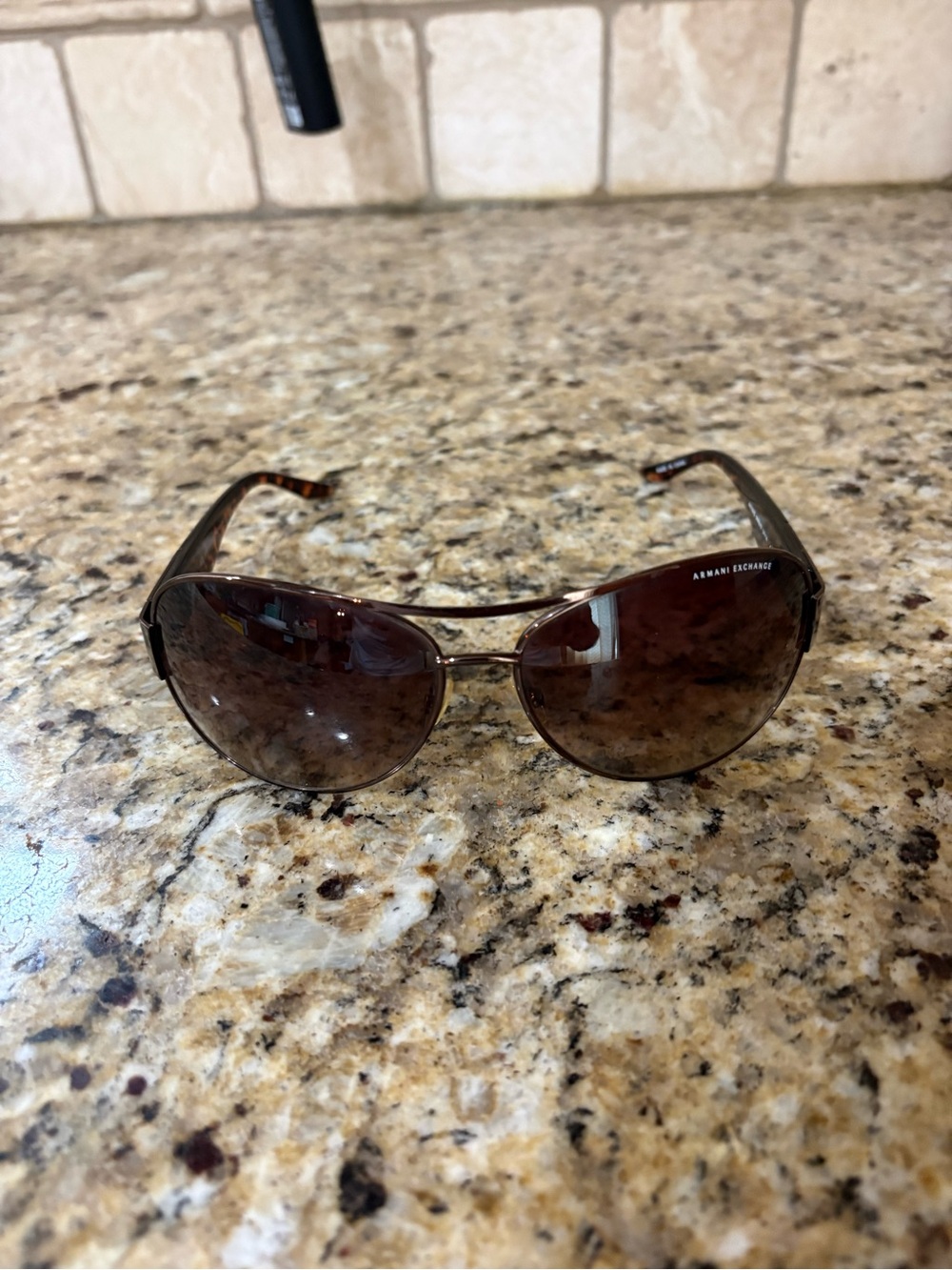 Armani Exchange Brown Gradient Aviator Sunglasses with Dark Brown Lens